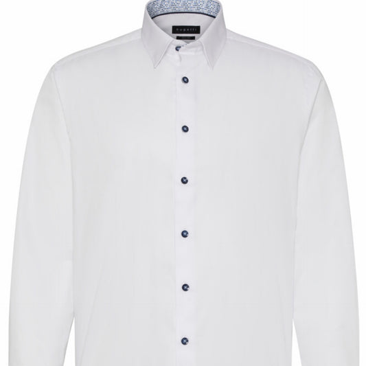 BUGATTI 9750-10 LS White Cuff Detail Shirt