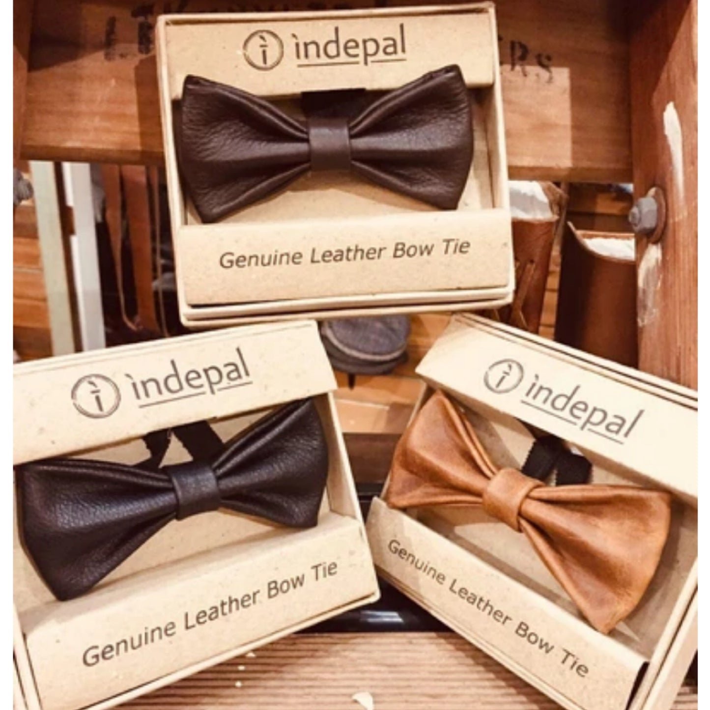 INDEPAL Black Leather BowTie - Kitted Clothing & Co